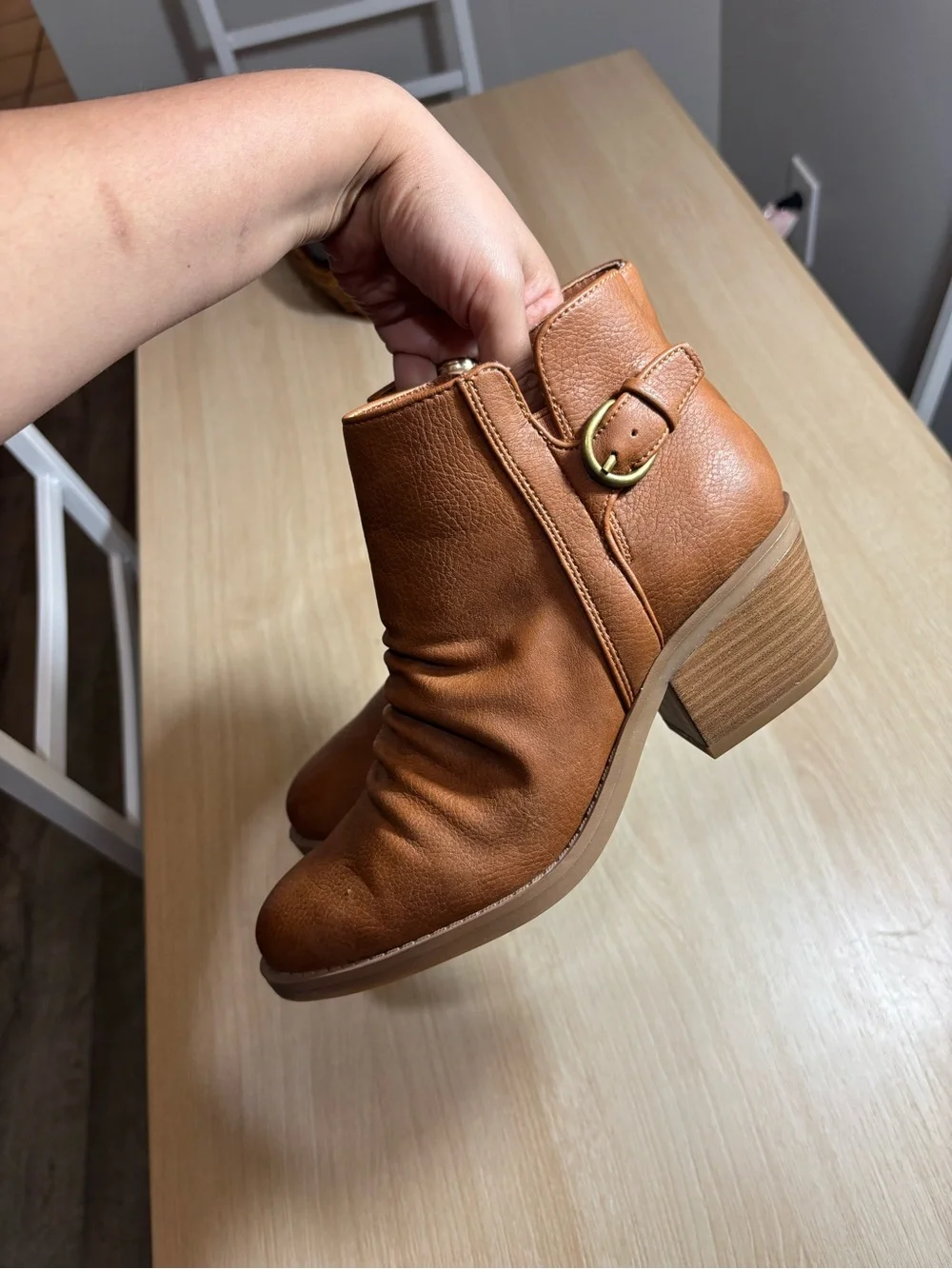 BareTraps Cognac Brown Leather Ankle Booties with Side Buckle